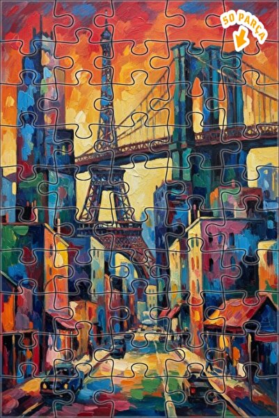 Teona Ahşap لوحة زيتية لجسر باريس بروكلين وبرج إيفل، لغز خشبي بإطار من طابقين...