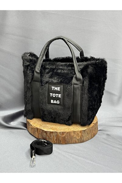 MİHRA STORE Γυναικεία τσάντα Raya Plush Tote Shoulder and Hand Bag-DN115 Μαύρη