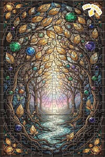 Teona Ahşap Büyülü Orman Akik Taşlı Vitray Ahşap Puzzle Çift Katlı Çerçeveli ...