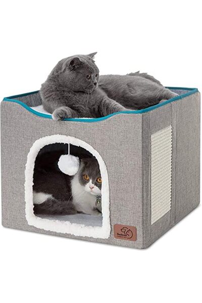 SCHENKERO سرير قطط TBSITNS للكهف الكبير للقطط الداخلية 41x41x35 سم (رمادي)