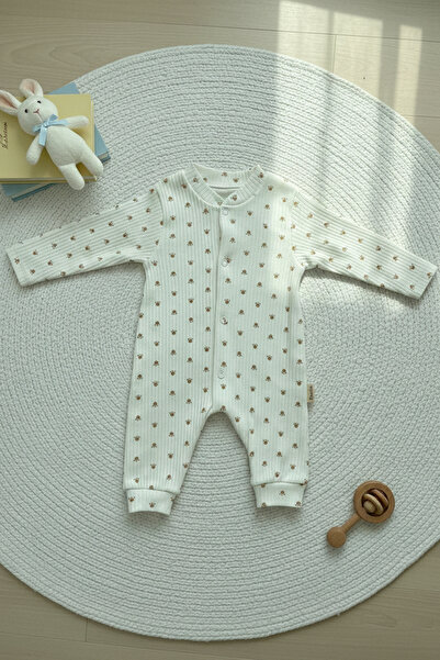 pelossi Baby Pati Patterned Soft Corded Fabric Snap Jumpsuit - Blue/Pink/Brown