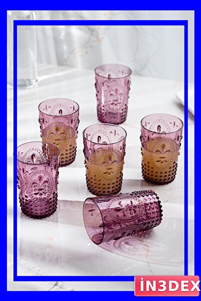 İN3DEX Kırılmaz Akrilik 6'lı Kısa Bardak Seti 400ml Mürdüm Renk
