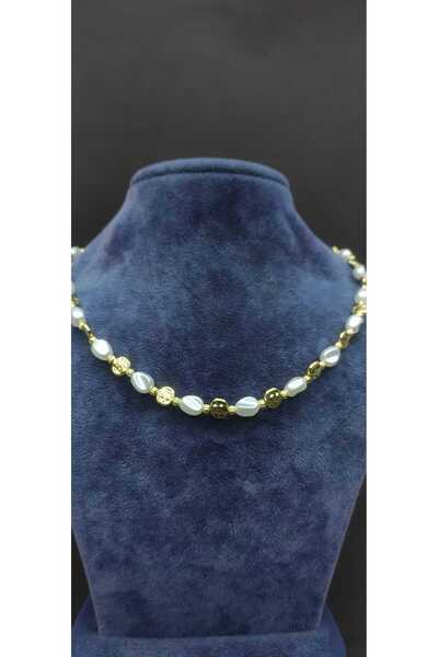 KirLiNova Gold Detailed Pearl-Looking Minimal Necklace -Gold