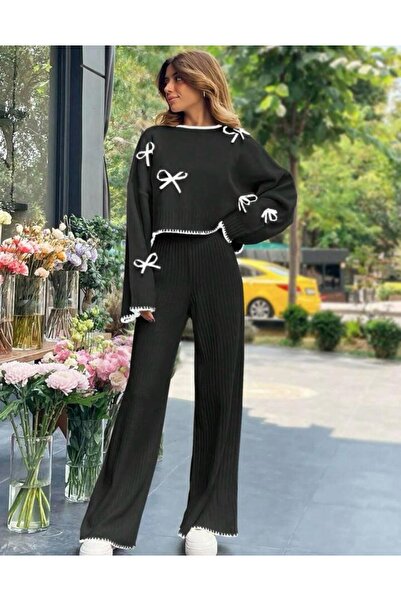 Sempre Women's Stylish and Comfortable Bow Knitwear Two-Piece Set