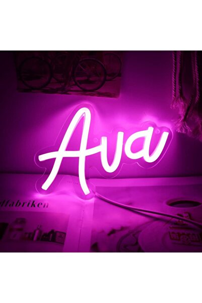 Slasa لافتة نيون باسم آفا، 12×20 سم، لون وردي، مزودة بإضاءة LED، مصنوعة من ال...