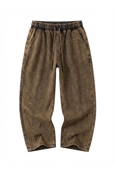8line Brown Wash Detailed Drawstring Comfortable Fit Unisex Trousers