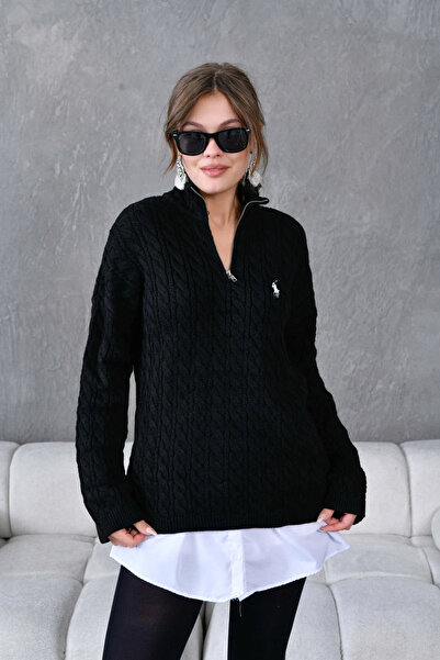 CARLA MARA Women's Mock Neck Zipper Detail Hair Knit Sweater