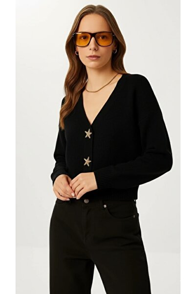 Buklemoda Women's Star Button Detailed Knitwear Cardigan