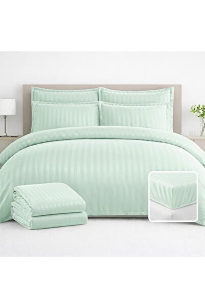 ANGMAD Lenjerie de pat dublu 6 piese, Bumbac Damasc, Husa cu Elastic 180x200,...