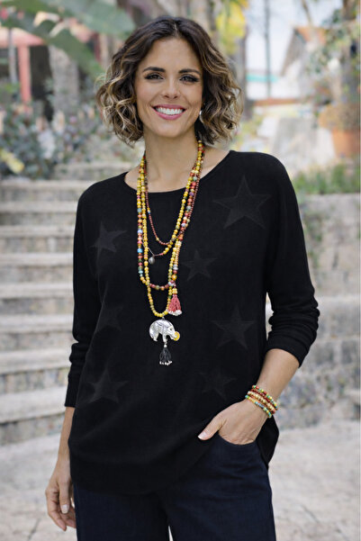 Nevin Kaya Moda Black Star Mercerized Blouse