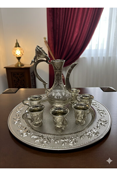 uzmc home Gümüş Renkli Osmanlı Motifli Çok Amaçlı İkram ve Sunum Seti