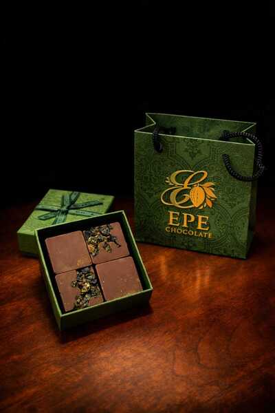 EPE CHOCOLATE Belçika Sütlü Çikolata Mini Kutu – Özel Toppingli – 4’lü