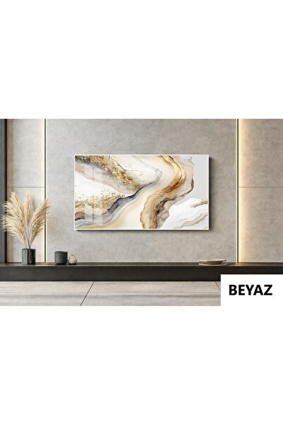 EvoraArt Koleksiyonu: LACİVERT DERİNLİK VE ALTIN KRİSTALLER Çerçeveli Temperl...