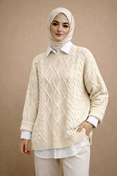 Kirazgym Honeycomb Textured Casual Knit Sweater – Stone