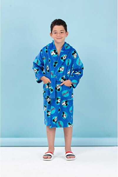 Özdilek Disney Lisanslı Mickey Smile Mavi Nakışlı 5-6 Yaş Kapüşonlu Çocuk Bor...