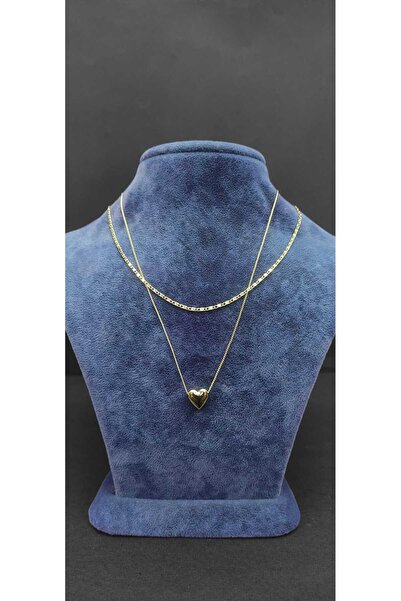 KirLiNova Double Layered Gold Look Necklace with Heart Figure - Gold