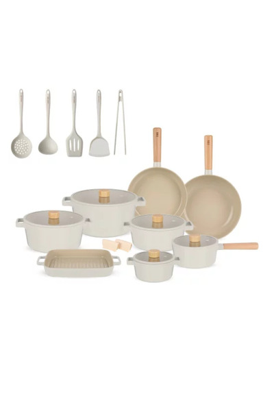 NEOFLAM Fika Aluminum Cookware Set, 18 Pieces, Off-White . / 121224