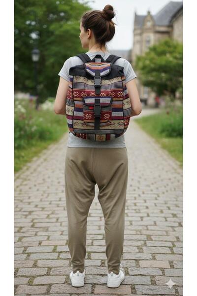 EREN STYLE حقيبة ظهر منسوجة ببطانة منقوشة عرقيًا