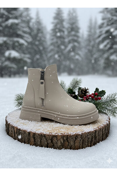 iskarpino Women's Beige Zippered Non-Slip Sole Boots&Bootie