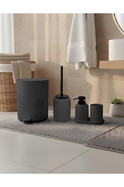 MİEN Gray Striped 5-Piece Bathroom Set