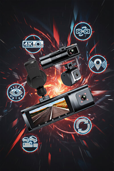 Tekvora 4K Çift Kameralı Araç İçi Kamera | GPS + 5G WiFi | Gece Görüşlü Ön Ar...