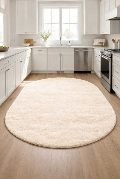Evrimax Peluş Halı Yeni Model Elips Krem Mutfak Halısı Özel Seri Kaymaz Taban...