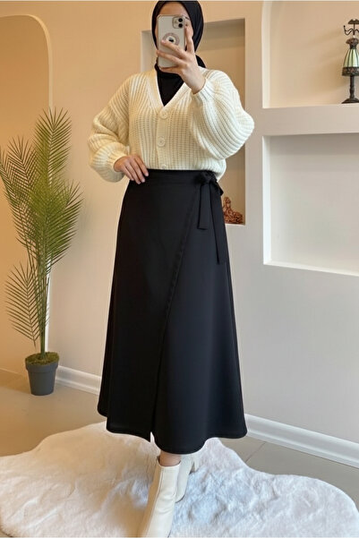 Molly Nelly Kadın Yandan Bağlamalı Tesettür Uzun Atlas Etek