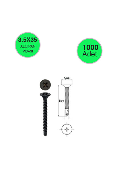 NVT YAPI İNŞAAT Akdeniz Alçıpan Vidası Matkap Uçlu (Akıllı) 3.5x35 mm (1000 A...
