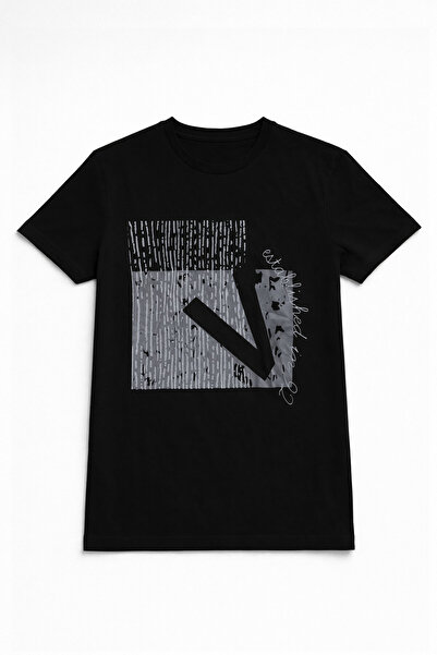 MARKAPIA Men's Crew Neck Print Detail Black T-Shirt