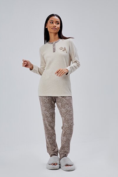 M MOONCOVER Mooncover Women's Floral Embroidered Half Placket Buttoned Winter...