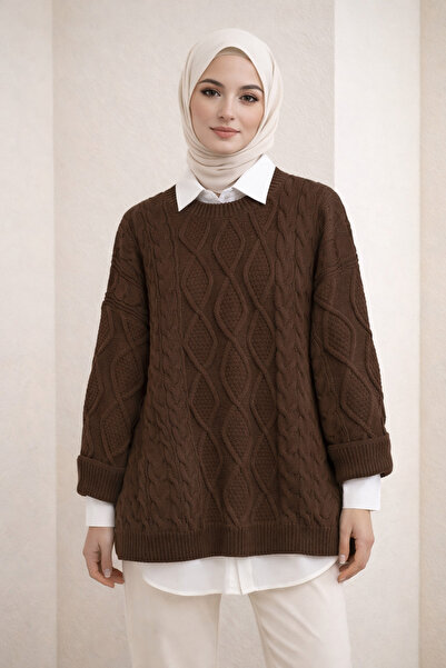 Kirazgym Honeycomb Textured Casual Knit Sweater – Brown