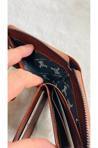 BLACK Men's Horizontal Leather Wallet with Zipper