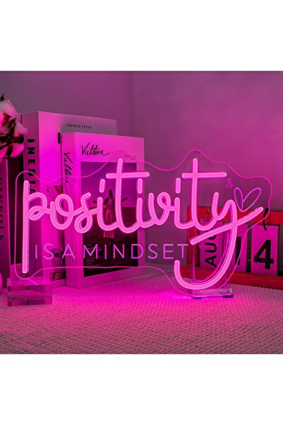 Slasa لوحة نيون "الإيجابية هي عقلية" 21×37 سم، لون وردي، مزودة بإضاءة LED، مص...