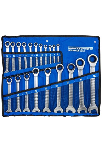 yofe Cırcır Kombine Anahtar Takımı 6-32 mm 20 Parça (Bez Çantalı)