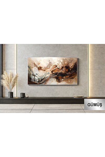 EvoraArt Koleksiyonu:ALTIN TOZLU MERMER IŞILTISI Çerçeveli Temperli Tekli Yat...