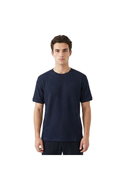 trender Waffle O Neck Men's T-Shirt 2709 Indigo