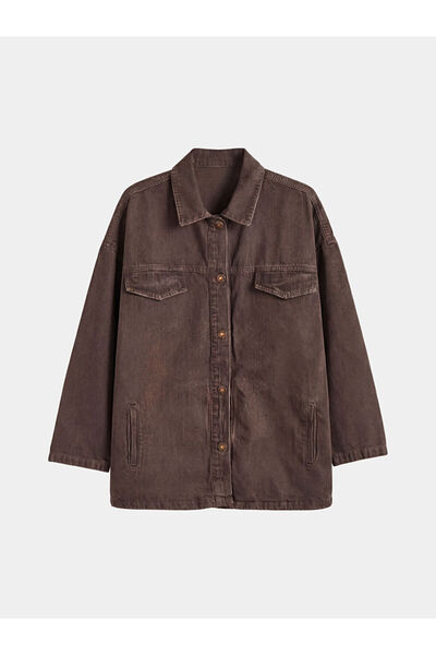 LC Waikiki Mg trenden brown shirt collar women's jean jacket