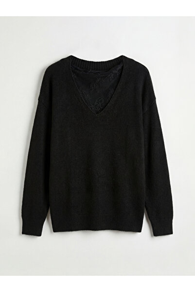 LC Waikiki Black V-Neck Women's Knitwear Sweater