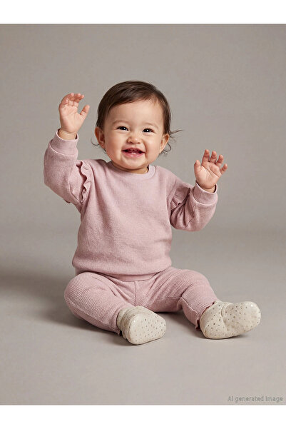 LC Waikiki Lcw Baby Pink Crew Neck Basic Girls' Sweatshirt and Leggings