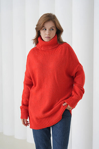 CARLA MARA Women's Turtleneck Ribbed Knit Oversized Knitwear Tunic