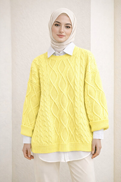 Kirazgym Honeycomb Textured Casual Knit Sweater – Yellow