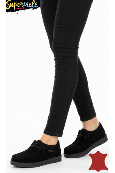 ANGEL BLUE Women's lined loafers with elastic laces made of 100% natural sued...