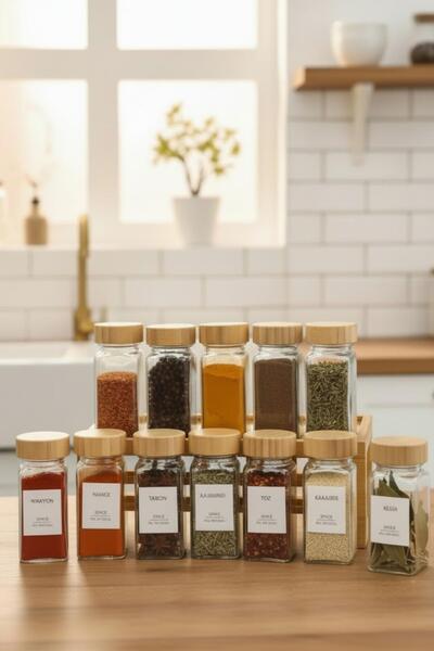 ALBETTO 12 وعاء توابل زجاجي بغطاء من الخيزران سعة 120 مل، وعاء تخزين زجاجي