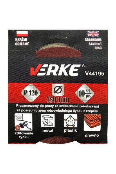 VERKE Abrasive disc, 180mm P120 10pcs, V44195,