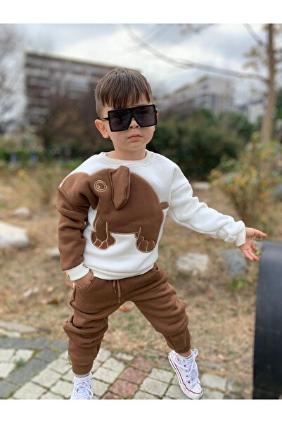 gül garden Children's Tracksuit Set with Elephant Three Thread Raster