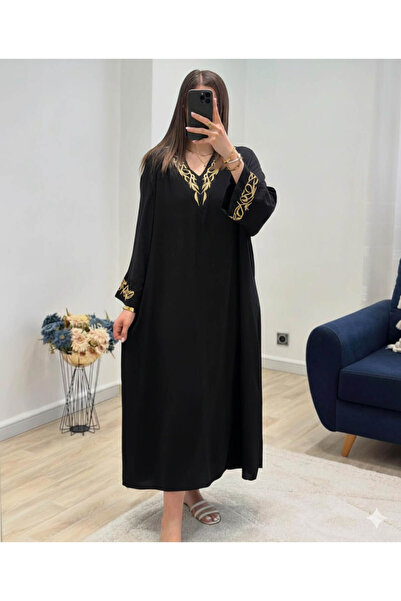 EL jadida Women's Embroidery Detailed Plus Size Viscose Dress