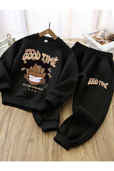 SVART WEAR Σετ φόρμας γυμναστικής με στάμπα Have A Good Time, με λαιμόκοψη πο...