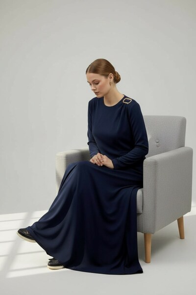 Molly Nelly Γυναικείο φόρεμα casual με κορδόνια και αγκράφα στον ώμο