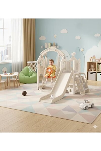 FULLJOY 4-in-1 Slide and Swing Set with Basketball Hoop and Telescope for Kid...