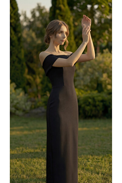 berissima bride Maxi Abiye Elbisesi, Straplez Madonna Yaka, Yırtmaçlı Kalem K...